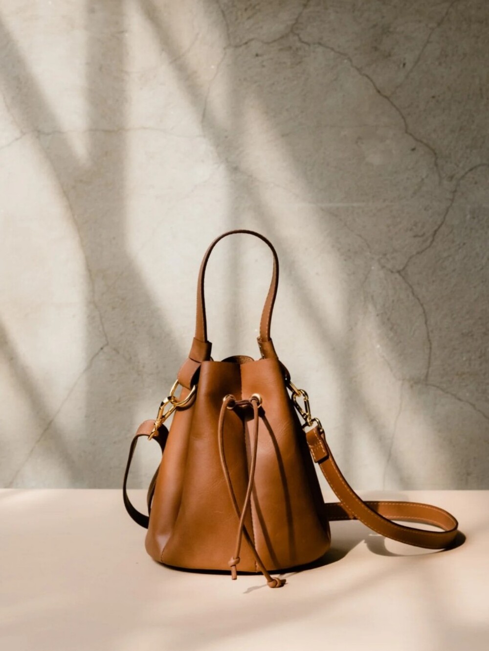 ABLE Blaire Bucket Bag, Brown Leather